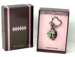 Betsey Johnson Football Keychain Heart Key Ring Bag Charm Iridescent New In Box